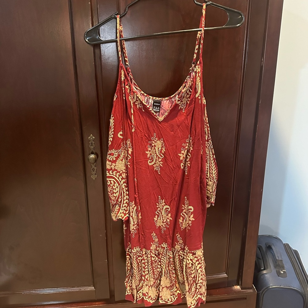 Red and Gold Patterned Dress